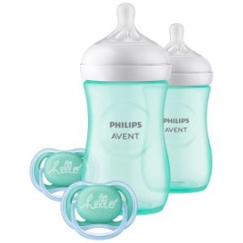 Biberón Avent Natural 9oz Turquesa Set Regalo 2pz