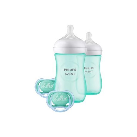 Biberón Avent Natural 9oz Turquesa Set Regalo 2pz