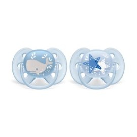 Chupón Ultra Soft Avent 2pz 6-18m Azul Estrella