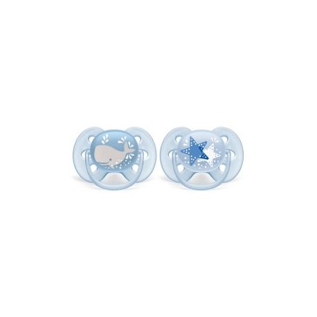 Chupón Ultra Soft Avent 2pz 6-18m Azul Estrella