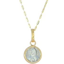 Cadena Medalla Virgen Oro Blanco Y Amarillo 14k Stellina