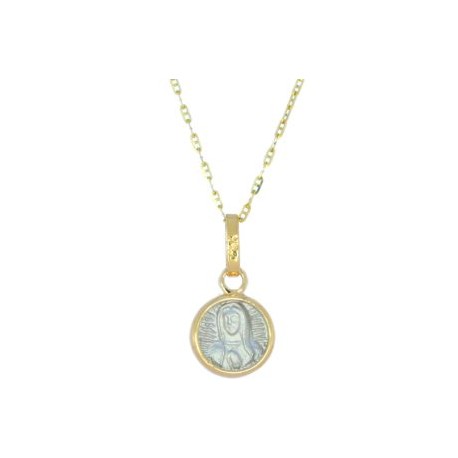 Cadena Medalla Virgen Oro Blanco Y Amarillo 14k Stellina