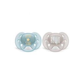 Chupón Para Bebé Ultra Soft Avent 2pz Azul Hello 6-18m