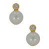 Arete Broquel Oro 14k Diamante Perla Stellina Bebés