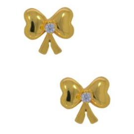 Arete Broquel Oro 14k Moño Zirconia Stellina Bebés