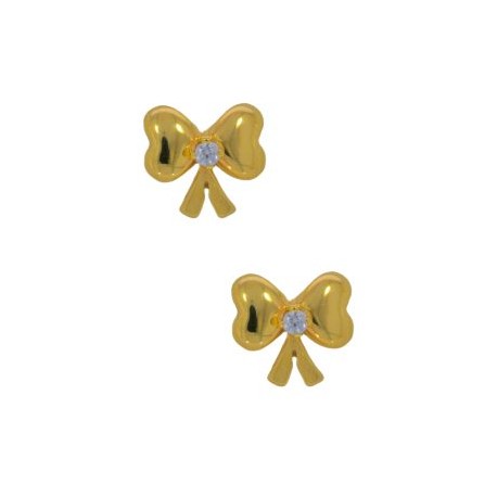 Arete Broquel Oro 14k Moño Zirconia Stellina Bebés