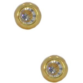 Arete Broquel Oro 14k Zirconia Bisel Liso Bebés Stellina