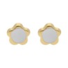 ARETE TIPO BROQUEL FLOR PERLA BLANCA ORO 14K STELLINA BEBÉS
