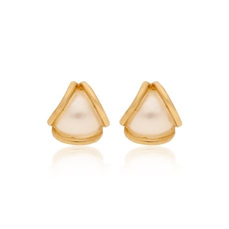 ARETE TIPO BROQUEL ORO 14K PERLA BLANCA STELLINA BEBÉS