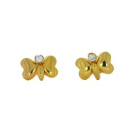 Aretes Broquel Mariposa Oro 14k Zirconia Stellina Bebés