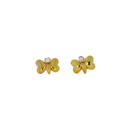 Aretes Broquel Mariposa Oro 14k Zirconia Stellina Bebés