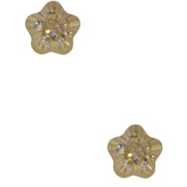 Aretes Broquel Oro 14k Flor con Zirconia Stellina Bebés