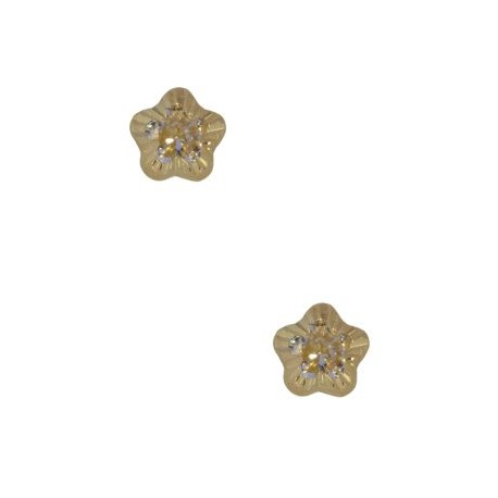 Aretes Broquel Oro 14k Flor con Zirconia Stellina Bebés