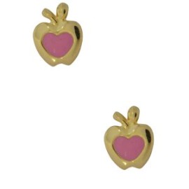 Aretes Broquel Oro 14k Manzanita Rosa Stellina Bebés