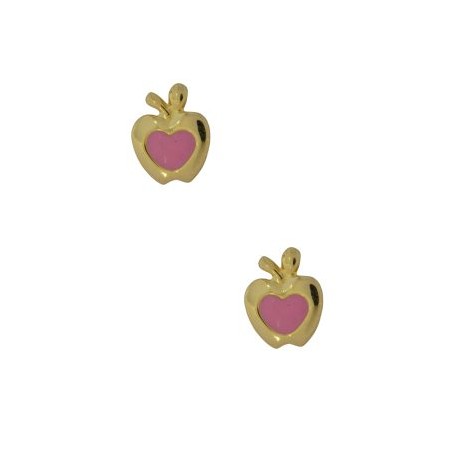 Aretes Broquel Oro 14k Manzanita Rosa Stellina Bebés