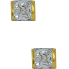 Aretes Broquel Oro 14k Zirconia Cuadrada Stellina Bebés