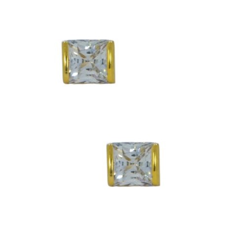 Aretes Broquel Oro 14k Zirconia Cuadrada Stellina Bebés