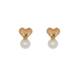 Aretes Corazón Oro 14k Con Perla Colgante Stellina Bebés