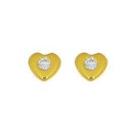 Aretes Corazón Oro 14k Con Zirconia Stellina Bebés