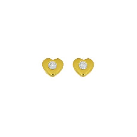 Aretes Corazón Oro 14k Con Zirconia Stellina Bebés