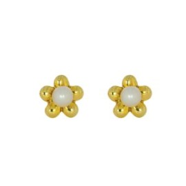 Aretes Flor Oro 14k Con Perla Stellina Bebés