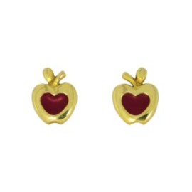 Aretes Manzana Oro 14k Con Piedra Roja Stellina Bebés