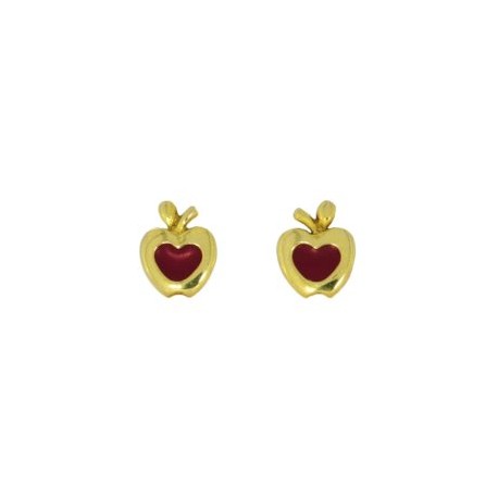 Aretes Manzana Oro 14k Con Piedra Roja Stellina Bebés