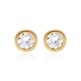 ARETES TIPO BROQUEL ORO 10K ZIRCONIA BLANCA CHICO STELLINA BEBÉS