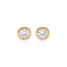 ARETES TIPO BROQUEL ORO 10K ZIRCONIA BLANCA MEDIANO STELLINA BEBÉS